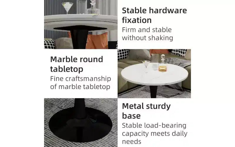 Table basse ronde TUYOHW avec plateau en marbre texturé, table centrale moderne pour salon, table sur pied/table d'appoint de canapé/table à manger pour 2-4 personnes