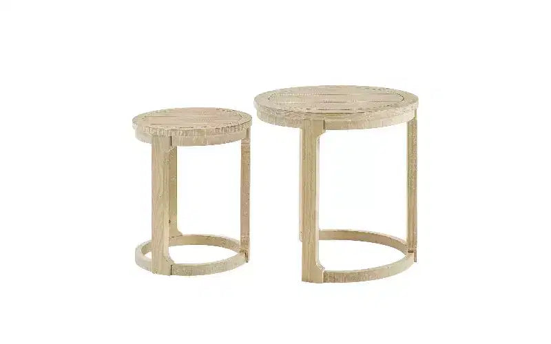 TUYOHW Ensemble de 2 tables basses rondes à hauteur décalée, table centrale en bois massif et MDF, table d'appoint artistique incurvée pour salon et chambre