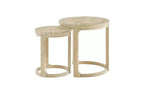 TUYOHW Ensemble de 2 tables basses rondes à hauteur décalée, table centrale en bois massif et MDF, table d'appoint artistique incurvée pour salon et chambre