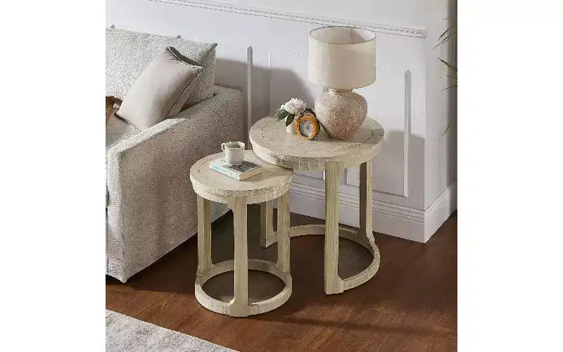 TUYOHW Ensemble de 2 tables basses rondes à hauteur décalée, table centrale en bois massif et MDF, table d'appoint artistique incurvée pour salon et chambre