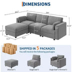 Canapé modulable surdimensionné, canapé d'angle 4/6 places, canapé en forme de U de 264 cm (104 po) / 345 cm (136 po) avec pouf mobile, canapé modulable convertible pour salon