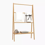Porte-serviettes sur pied, porte-serviettes de sol avec étagère de rangement inférieure, texture naturelle, étagère de présentation autoportante pour buanderie, salle de bain