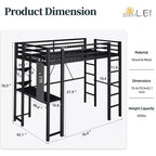 Lit mezzanine Celebalcony avec bureau et étagères de rangement, cadre avec 2 échelles latérales pour enfants, adolescents et adultes, conception peu encombrante et anti-basculement, noir