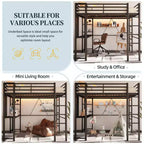 Lit mezzanine Celebalcony avec bureau et étagères de rangement, cadre avec 2 échelles latérales pour enfants, adolescents et adultes, conception peu encombrante et anti-basculement, noir