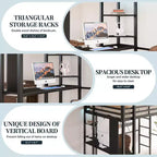 Lit mezzanine Celebalcony avec bureau et étagères de rangement, cadre avec 2 échelles latérales pour enfants, adolescents et adultes, conception peu encombrante et anti-basculement, noir