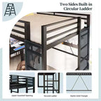 Lit mezzanine Celebalcony avec bureau et étagères de rangement, cadre avec 2 échelles latérales pour enfants, adolescents et adultes, conception peu encombrante et anti-basculement, noir