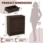 Commode à 3/5 tiroirs COZONY, grand meuble de rangement en bois cannelé avec tiroirs à glissement doux, table de chevet moderne en bois