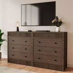Commode à 3/5 tiroirs COZONY, grand meuble de rangement en bois cannelé avec tiroirs à glissement doux, table de chevet moderne en bois