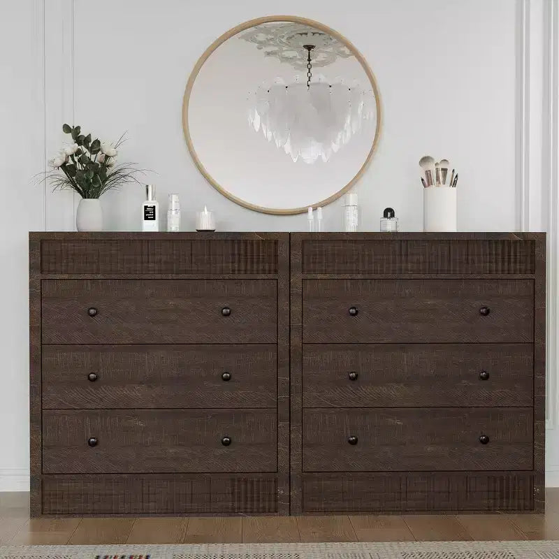 Commode à 3/5 tiroirs COZONY, grand meuble de rangement en bois cannelé avec tiroirs à glissement doux, table de chevet moderne en bois