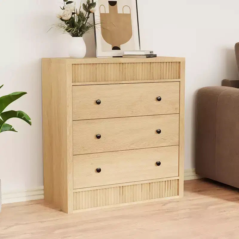 Commode à 3/5 tiroirs COZONY, grand meuble de rangement en bois cannelé avec tiroirs à glissement doux, table de chevet moderne en bois