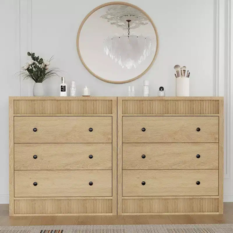 Commode à 3/5 tiroirs COZONY, grand meuble de rangement en bois cannelé avec tiroirs à glissement doux, table de chevet moderne en bois
