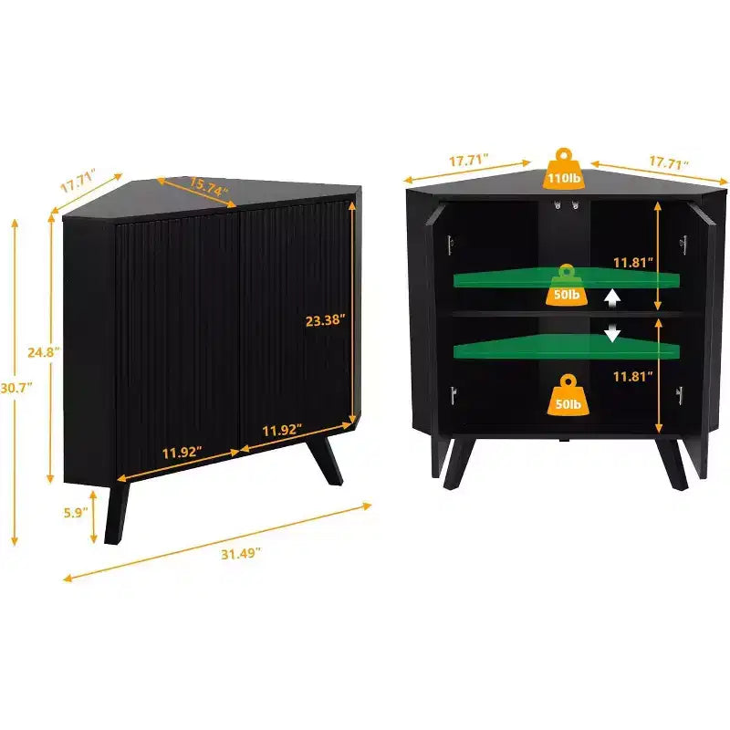 Meuble d'angle avec étagère réglable, table d'angle industrielle à 3 niveaux en bois avec portes, table d'appoint triangulaire pour salon, cuisine