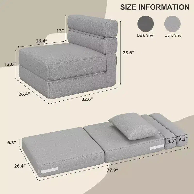 Canapé-lit pliant moderne et confortable avec oreiller amélioré, fauteuil de couchage convertible, canapé de sol confortable pliable en mousse à mémoire de forme pour la maison, le bureau