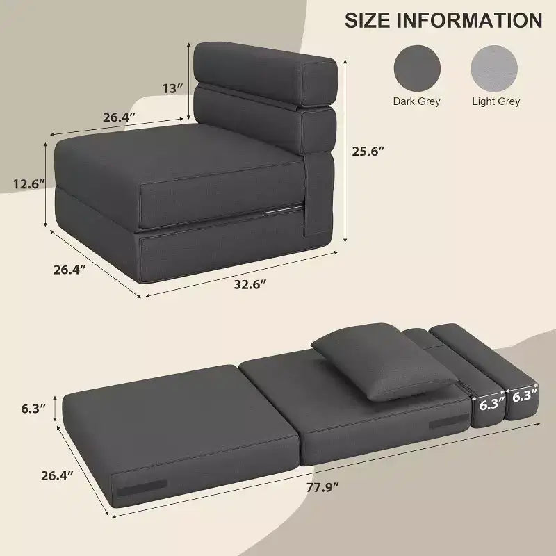Canapé-lit pliant moderne et confortable avec oreiller amélioré, fauteuil de couchage convertible, canapé de sol confortable pliable en mousse à mémoire de forme pour la maison, le bureau