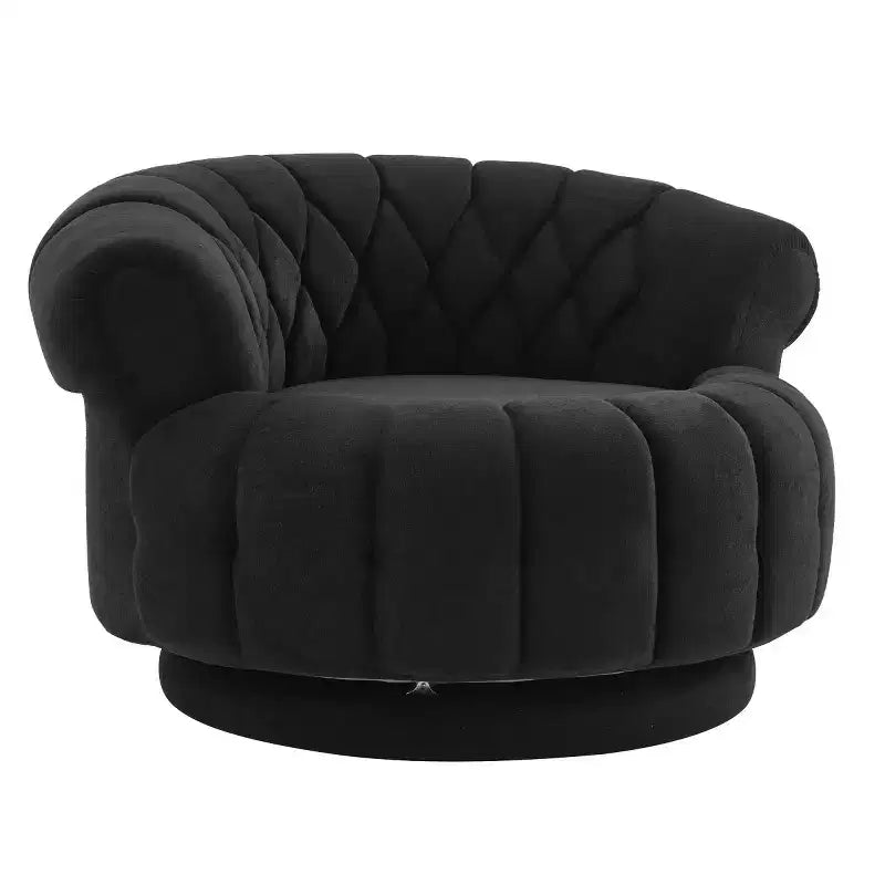 Fauteuil d'appoint pivotant moderne avec rembourrage épais, fauteuil club rond en chenille, fauteuil baril rotatif à 360° pour salon ou appartement-Panipeachy