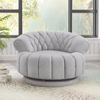 Fauteuil d'appoint pivotant moderne avec rembourrage épais, fauteuil club rond en chenille, fauteuil baril rotatif à 360° pour salon ou appartement-Panipeachy