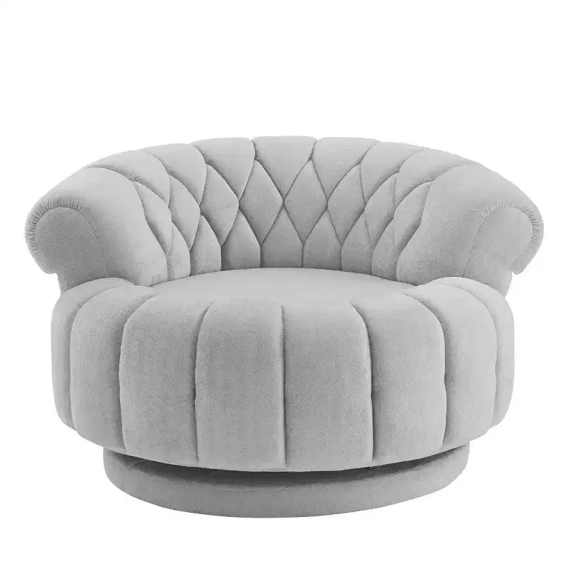 Fauteuil d'appoint pivotant moderne avec rembourrage épais, fauteuil club rond en chenille, fauteuil baril rotatif à 360° pour salon ou appartement-Panipeachy