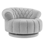 Fauteuil d'appoint pivotant moderne avec rembourrage épais, fauteuil club rond en chenille, fauteuil baril rotatif à 360° pour salon ou appartement-Panipeachy