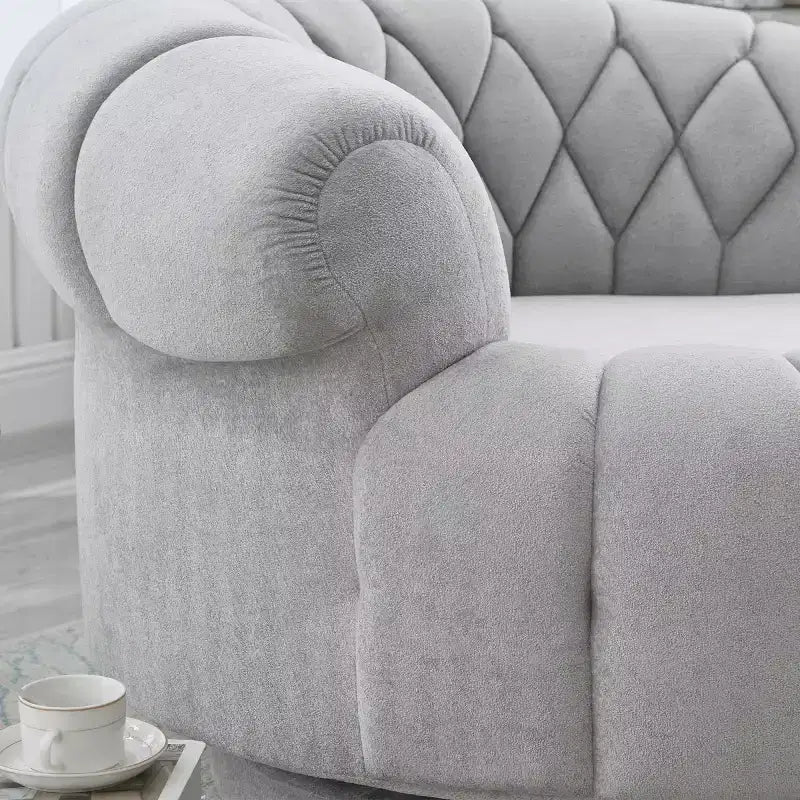 Fauteuil d'appoint pivotant moderne avec rembourrage épais, fauteuil club rond en chenille, fauteuil baril rotatif à 360° pour salon ou appartement-Panipeachy