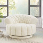 Fauteuil d'appoint pivotant moderne avec rembourrage épais, fauteuil club rond en chenille, fauteuil baril rotatif à 360° pour salon ou appartement-Panipeachy