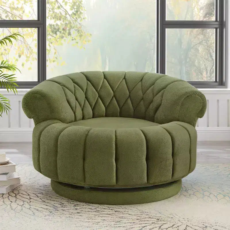 Fauteuil d'appoint pivotant moderne avec rembourrage épais, fauteuil club rond en chenille, fauteuil baril rotatif à 360° pour salon ou appartement-Panipeachy