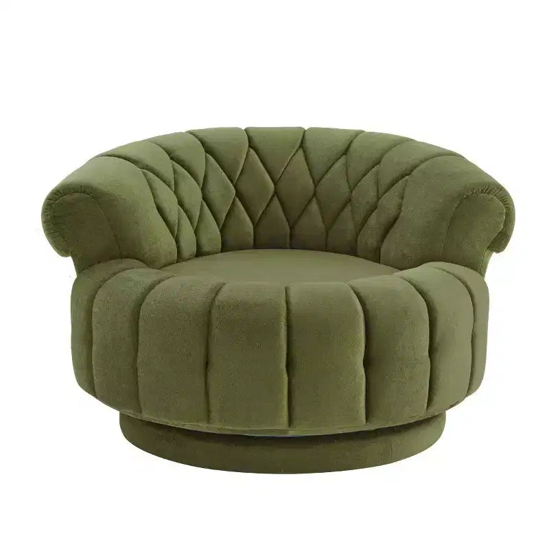 Fauteuil d'appoint pivotant moderne avec rembourrage épais, fauteuil club rond en chenille, fauteuil baril rotatif à 360° pour salon ou appartement-Panipeachy