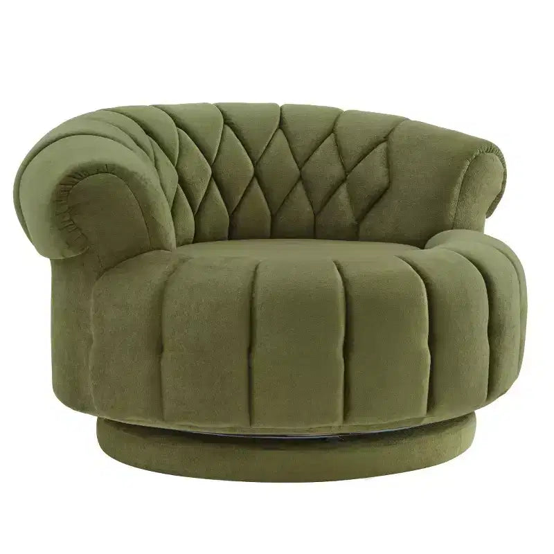 Fauteuil d'appoint pivotant moderne avec rembourrage épais, fauteuil club rond en chenille, fauteuil baril rotatif à 360° pour salon ou appartement-Panipeachy