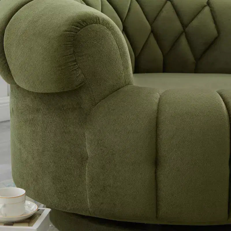 Fauteuil d'appoint pivotant moderne avec rembourrage épais, fauteuil club rond en chenille, fauteuil baril rotatif à 360° pour salon ou appartement-Panipeachy