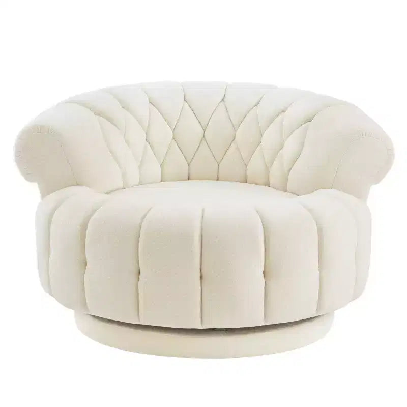 Fauteuil d'appoint pivotant moderne avec rembourrage épais, fauteuil club rond en chenille, fauteuil baril rotatif à 360° pour salon ou appartement-Panipeachy