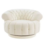 Fauteuil d'appoint pivotant moderne avec rembourrage épais, fauteuil club rond en chenille, fauteuil baril rotatif à 360° pour salon ou appartement-Panipeachy