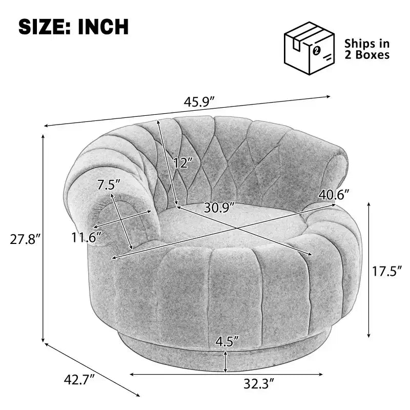 Fauteuil d'appoint pivotant moderne avec rembourrage épais, fauteuil club rond en chenille, fauteuil baril rotatif à 360° pour salon ou appartement-Panipeachy
