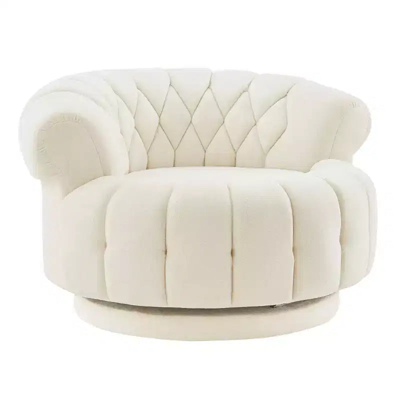 Fauteuil d'appoint pivotant moderne avec rembourrage épais, fauteuil club rond en chenille, fauteuil baril rotatif à 360° pour salon ou appartement-Panipeachy