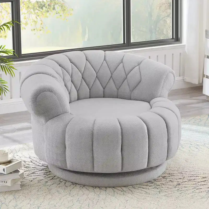 Fauteuil d'appoint pivotant moderne avec rembourrage épais, fauteuil club rond en chenille, fauteuil baril rotatif à 360° pour salon ou appartement-Panipeachy