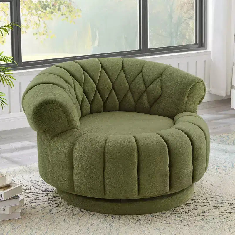 Fauteuil d'appoint pivotant moderne avec rembourrage épais, fauteuil club rond en chenille, fauteuil baril rotatif à 360° pour salon ou appartement-Panipeachy