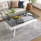 Table basse rectangulaireTable basse en verre avec plateau en verre trempé, pieds en métal, table transparente moderne pour salon, appartement ou maison