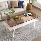Table basse rectangulaireTable basse en verre avec plateau en verre trempé, pieds en métal, table transparente moderne pour salon, appartement ou maison