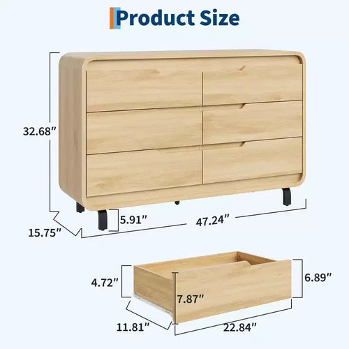 Commode à 6 tiroirs pour chambre à coucher, commode en bois moderne de 120 cm de large avec grand espace de rangement en bois, commode pour salon, couloir
