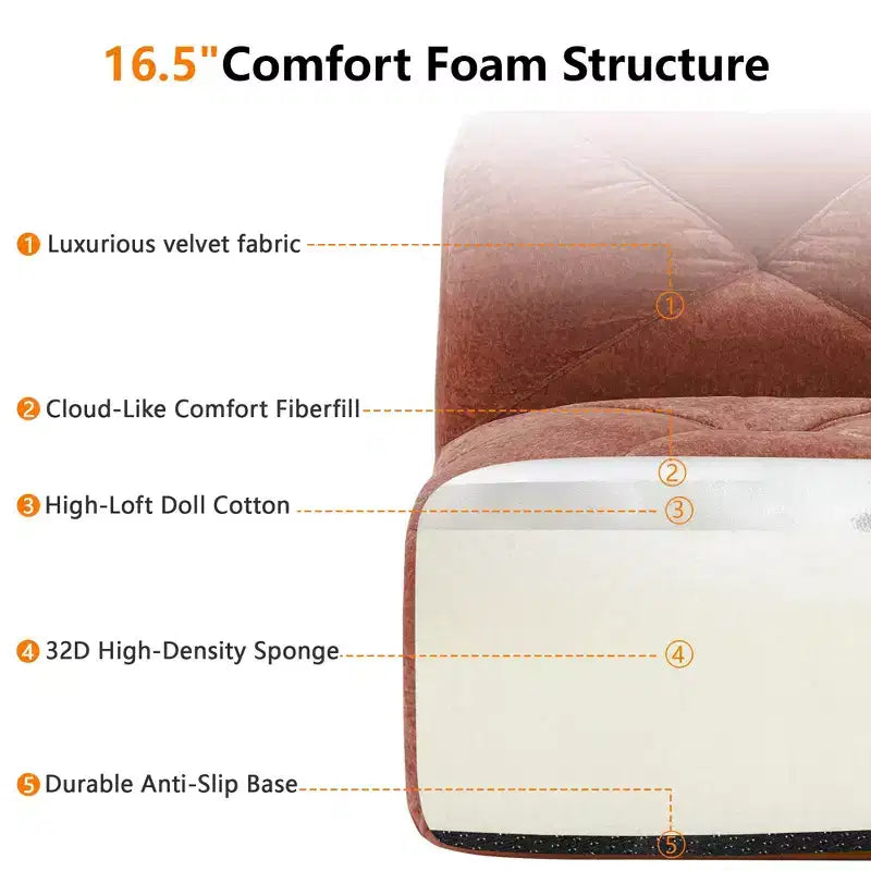 Clihome Tissu en velours doux en forme de L, Base éponge haute densité 32D, Base design ergonomique, Conception antidérapante, Combinaison libre, Ottomane mobile