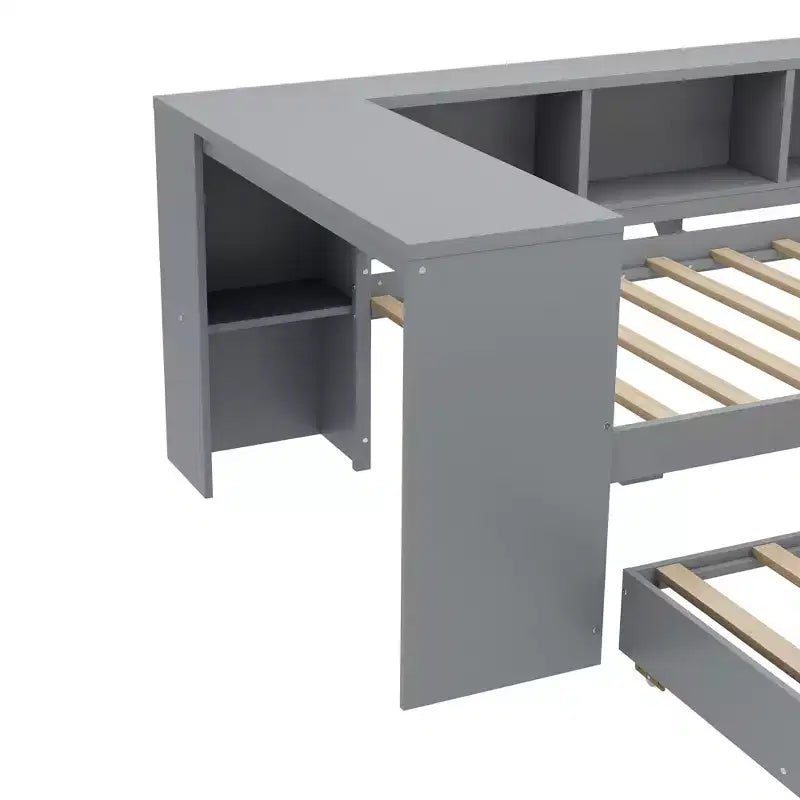 Lit de repos jumeau/double avec lit gigogne, cadre de lit en bois avec bureau, tiroirs de rangement et étagères, pas besoin de sommier tapissier - ModernLuxe
