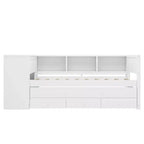 Lit de repos jumeau/double avec lit gigogne, cadre de lit en bois avec bureau, tiroirs de rangement et étagères, pas besoin de sommier tapissier - ModernLuxe