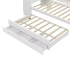 Lit de repos jumeau/double avec lit gigogne, cadre de lit en bois avec bureau, tiroirs de rangement et étagères, pas besoin de sommier tapissier - ModernLuxe