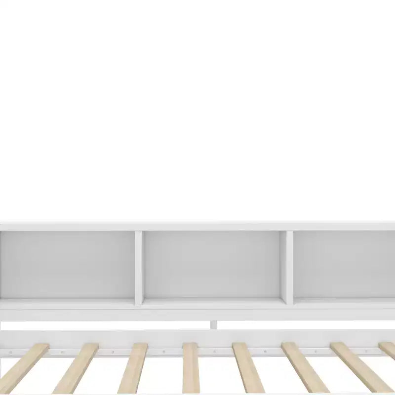 Lit de repos jumeau/double avec lit gigogne, cadre de lit en bois avec bureau, tiroirs de rangement et étagères, pas besoin de sommier tapissier - ModernLuxe