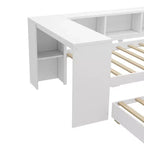 Lit de repos jumeau/double avec lit gigogne, cadre de lit en bois avec bureau, tiroirs de rangement et étagères, pas besoin de sommier tapissier - ModernLuxe