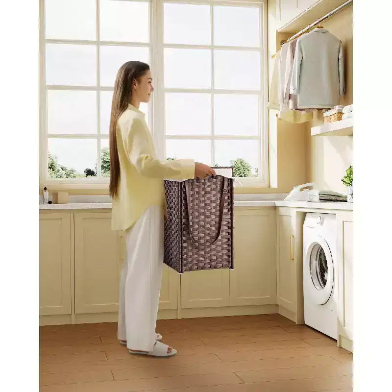Panier à linge Greenstell avec couvercle, deux sacs intérieurs amovibles, panier de rangement à deux compartiments