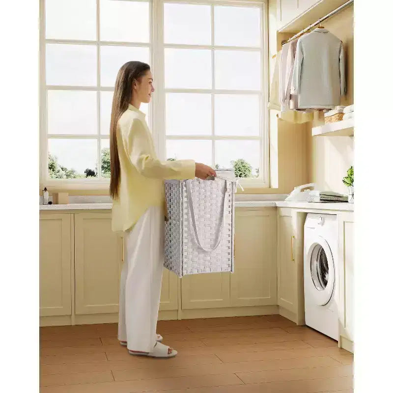 Panier à linge Greenstell avec couvercle, deux sacs intérieurs amovibles, panier de rangement à deux compartiments