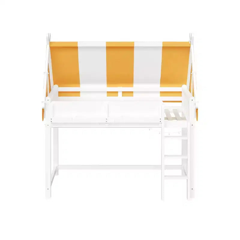 Lit mezzanine double pour enfants avec auvent, lumières LED et étagère - ModernLuxe