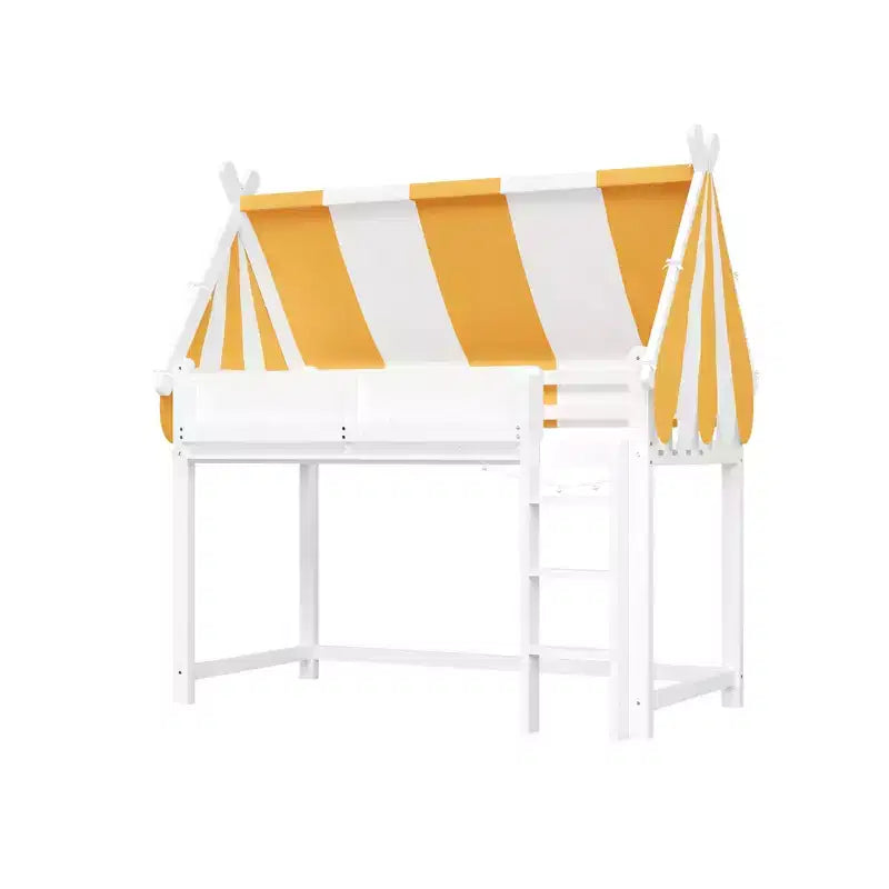 Lit mezzanine double pour enfants avec auvent, lumières LED et étagère - ModernLuxe