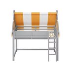 Lit mezzanine double pour enfants avec auvent, lumières LED et étagère - ModernLuxe