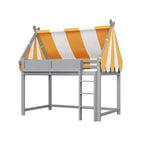 Lit mezzanine double pour enfants avec auvent, lumières LED et étagère - ModernLuxe