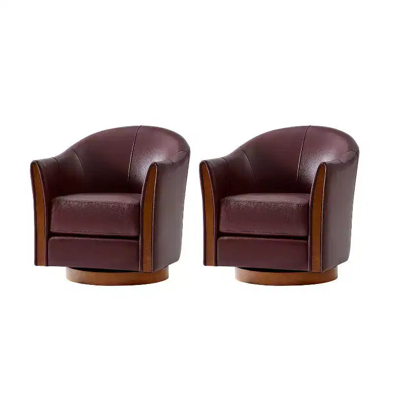 Fauteuil club pivotant en cuir véritable Pocono avec piétement en bois massif, lot de 2Artful Living Design